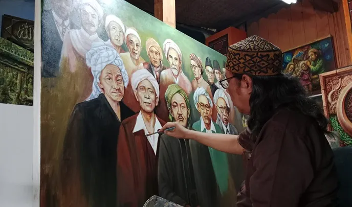 goresan kuas - ilustrasi berita Dari Goresan Kuas, Cak Luk Hidupkan Jejak Para Pendiri NU Menyambut Muktamar di Jombang